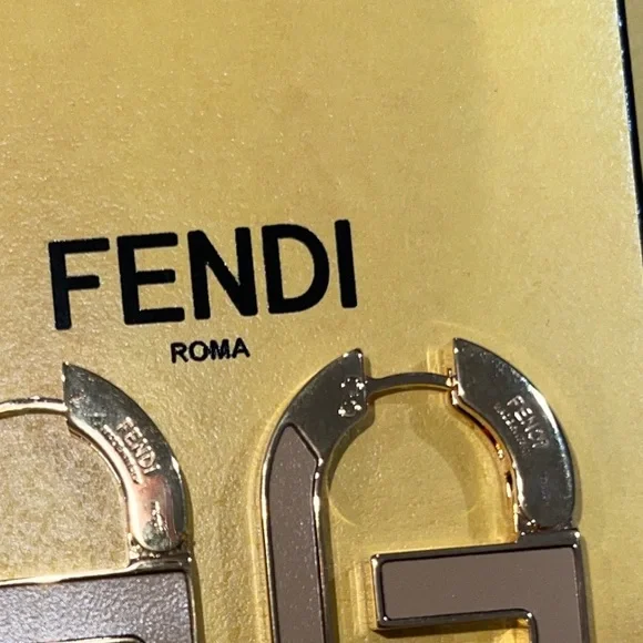 Fendi Gold and Calf Leather Logo Earrings - Picture 3 of 3
